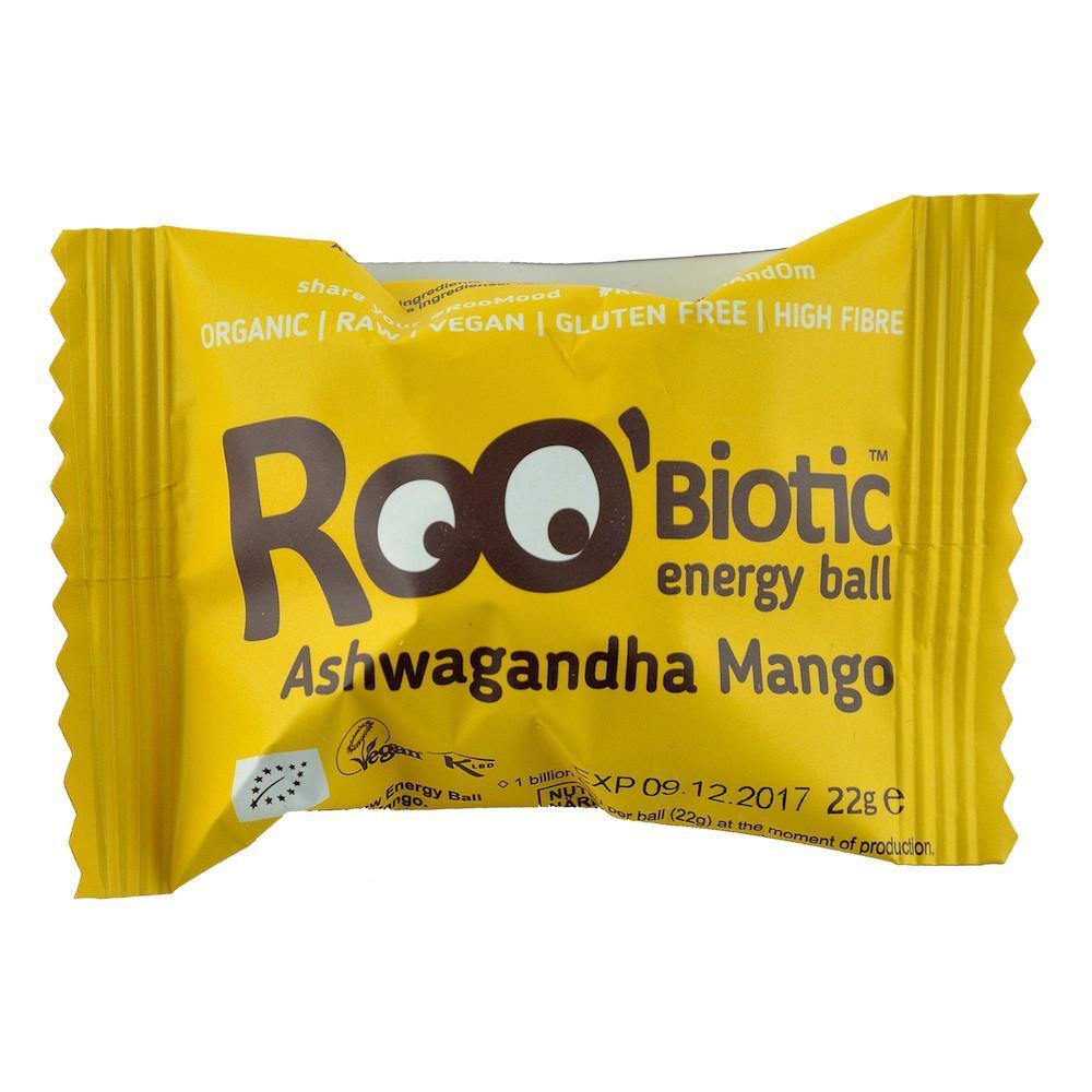 Energy ball Roobiotic cu Ashwagandha si Mango, Roobar, fara gluten, bio, 22 g