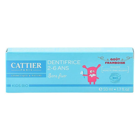 Pasta de dinti fara fluor pentru copii intre 2-6 ani Cattier, cu zmeura, bio, 50 ml