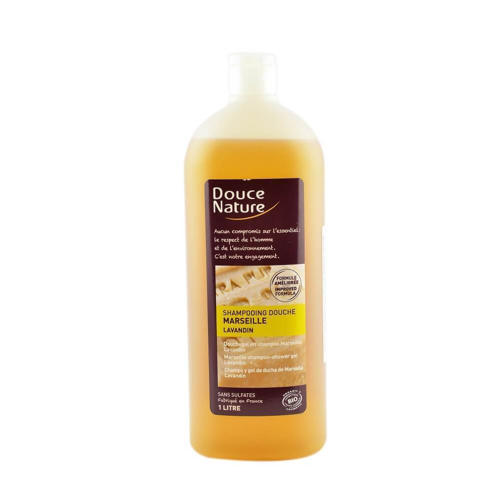 Sampon si gel de dus cu lavanda, format familial, Douce Nature Marseille, fara sulfati, bio, 1000 ml
