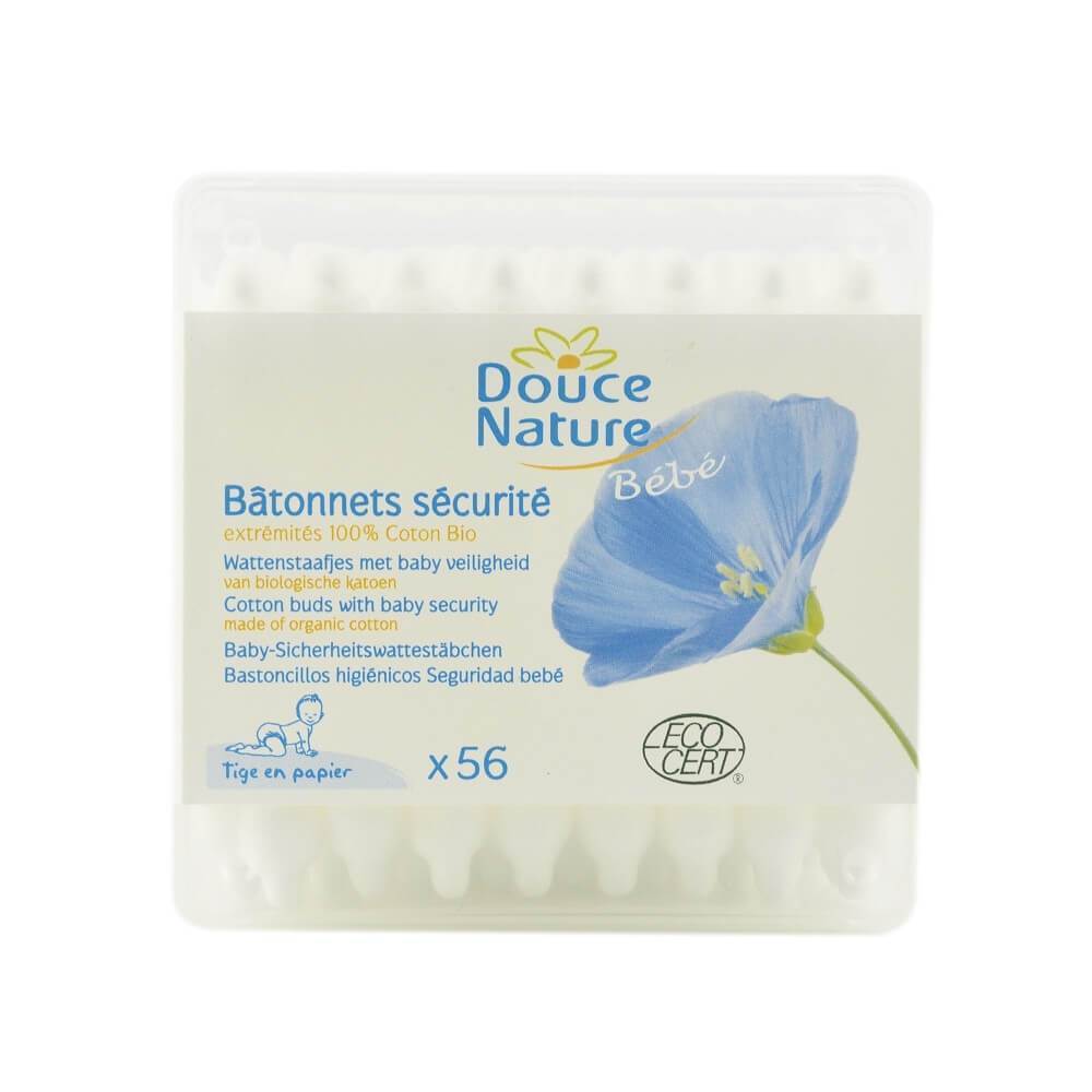 Betisoare de urechi cu opritor, pentru bebelusi, Douce Nature, bio, 56 buc - Republica BIO