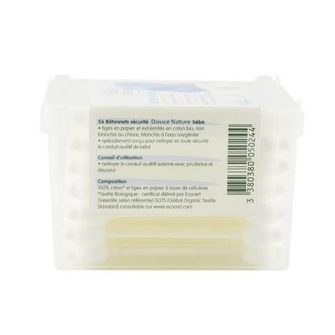 Betisoare de urechi cu opritor, pentru bebelusi, Douce Nature, bio, 56 buc - Republica BIO