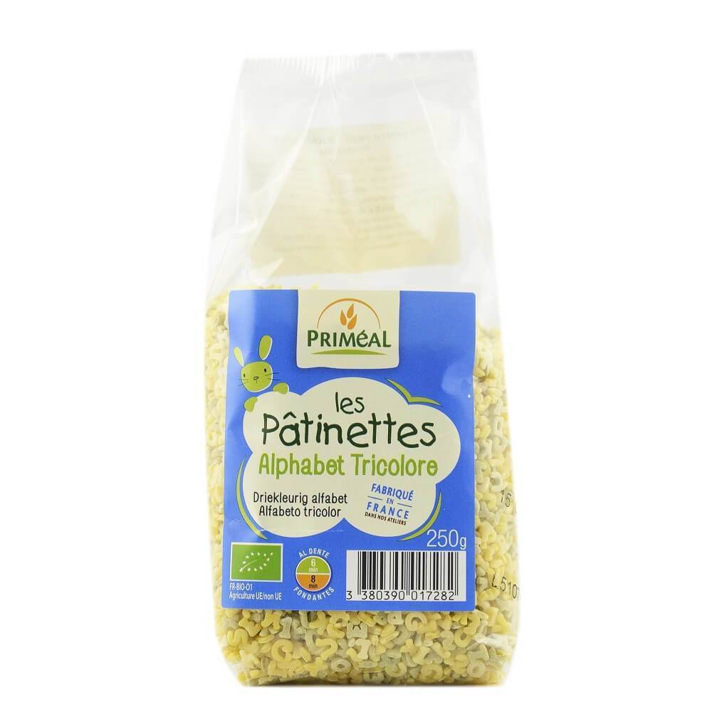 Paste tricolore alfabet cu morcov si patrunjel, bio, 250g