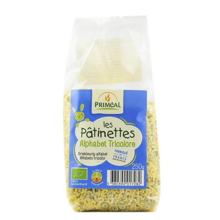 Paste tricolore alfabet cu morcov si patrunjel, bio, 250g