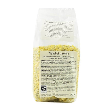 Paste tricolore alfabet cu morcov si patrunjel, bio, 250g