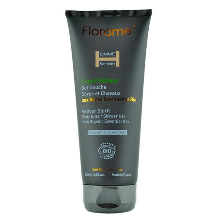 Gel de dus pentru corp si par Florame Esprit Vetiver pentru barbati, bio, 200 ml