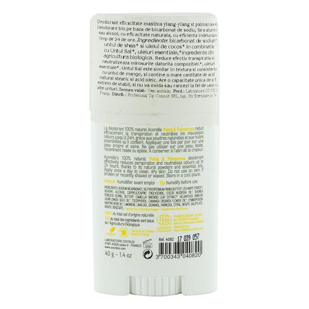 Deodorant cu ylang ylang si palmarosa Acorelle, fara alcool, bio, 40 g