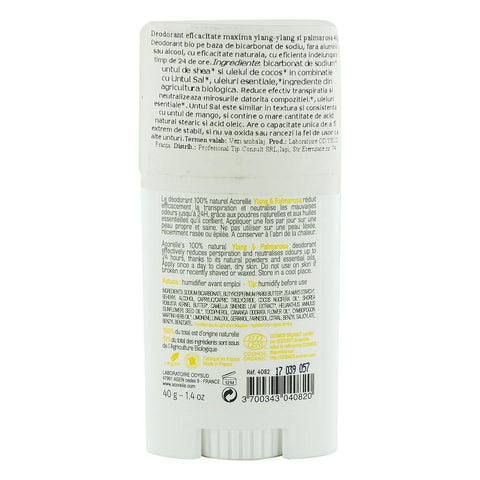 Deodorant cu ylang ylang si palmarosa Acorelle, fara alcool, bio, 40 g