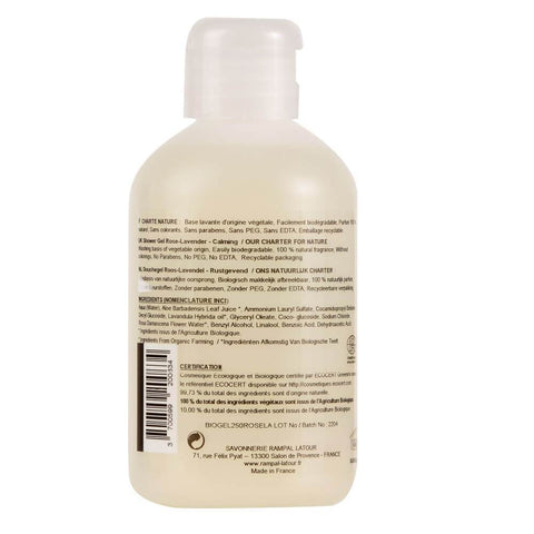 Gel de dus calmant Rampal Latour Trandafir si Lavanda, bio, 250 ml