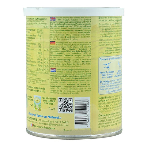 Lapte praf de Migdale si Orez, La Mandorle, fara lactoza, fara gluten, bio, 400 g