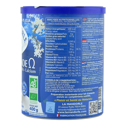 Lapte praf de Migdale cu Omega 3, La Mandorle, fara lactoza, fara gluten, bio, 400 g