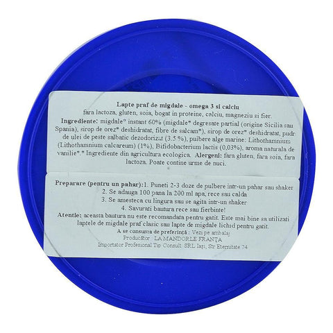 Lapte praf de Migdale cu Omega 3, La Mandorle, fara lactoza, fara gluten, bio, 400 g