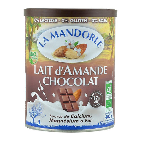 Lapte praf de Migdale cu Ciocolata, La Mandorle, fara lactoza, fara gluten, bio, 400 g