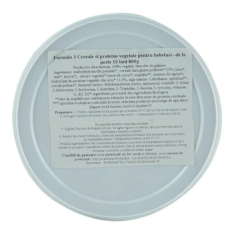 Formula 3 cereale cu proteine vegetale pentru bebelusi 10 luni+, La Mandorle, fara lactoza, fara gluten, fara ulei de palmier, bio, 800 g
