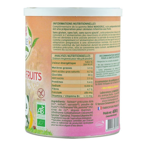 Cereale cu Fructe pentru bebelusi 6 luni+, La Mandorle, fara gluten, bio, 400 g