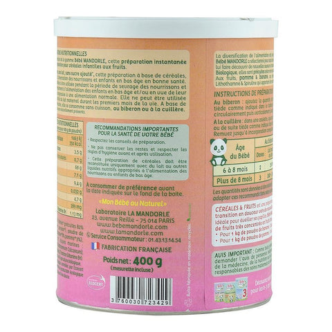 Cereale cu Fructe pentru bebelusi 6 luni+, La Mandorle, fara gluten, bio, 400 g