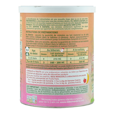 Cereale cu Fructe pentru bebelusi 6 luni+, La Mandorle, fara gluten, bio, 400 g