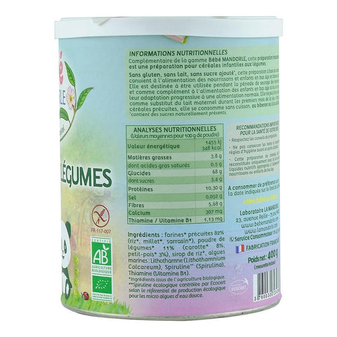 Cereale cu Legume pentru bebelusi 6 luni+, La Mandorle, fara gluten, bio, 400 g