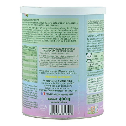 Cereale cu Legume pentru bebelusi 6 luni+, La Mandorle, fara gluten, bio, 400 g