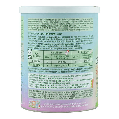 Cereale cu Legume pentru bebelusi 6 luni+, La Mandorle, fara gluten, bio, 400 g