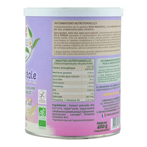 Cereale pentru bebelusi 4 luni+, La Mandorle, fara gluten, bio, 400 g
