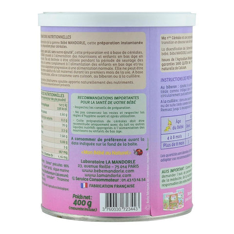 Cereale pentru bebelusi 4 luni+, La Mandorle, fara gluten, bio, 400 g