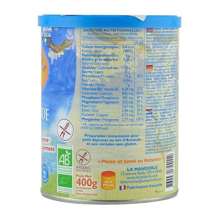 Mic dejun instant cu Migdale, La Mandorle, fara lactoza, fara gluten, bio, 400 g