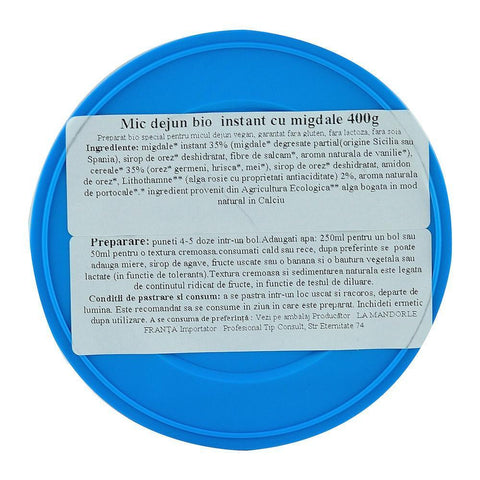 Mic dejun instant cu Migdale, La Mandorle, fara lactoza, fara gluten, bio, 400 g
