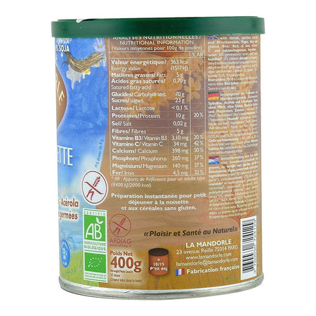 Mic dejun instant cu Alune si Cacao, La Mandorle, fara lactoza, fara gluten, bio, 400 g