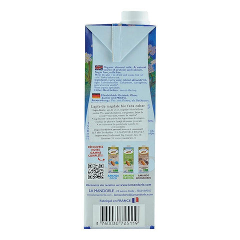 Lapte de Migdale La Mandorle, fara zahar, fara lactoza, fara gluten, bio, 1000 ml