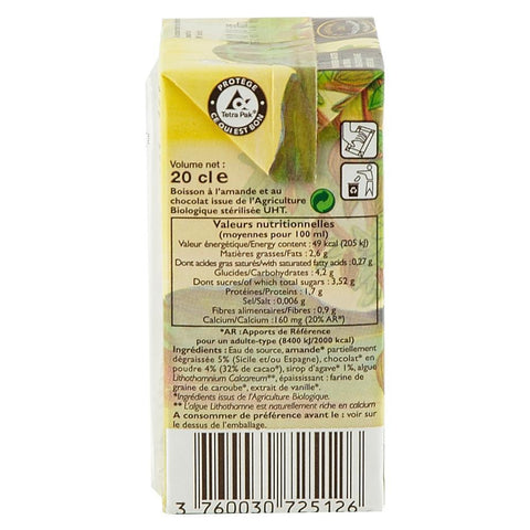 Lapte de migdale cu Ciocolata La Mandorle fara zahar, fara lactoza, fara gluten, bio, 200 ml
