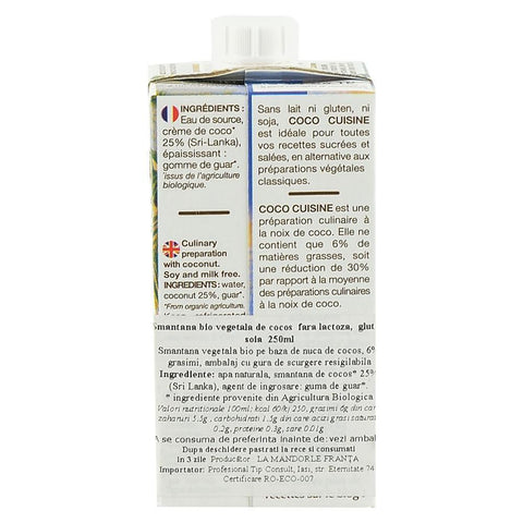 Smantana de Cocos pentru gatit La Mandorle, bio, 250 ml