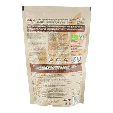 Zahar din nectar de cocos, nerafinat, Dragon Superfoods, bio, 250g