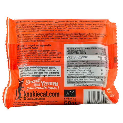 Cookie cu nuci si cacao, fara gluten, Kookie Cat, bio, 50 g