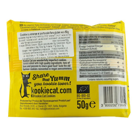 Cookie cu ananas si portocale, fara gluten, Kookie Cat, bio, 50 g