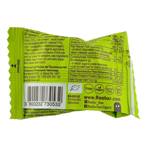 Energy ball Roobiotic cu Ciocolata si Matcha, Roobar, fara gluten, bio, 22 g