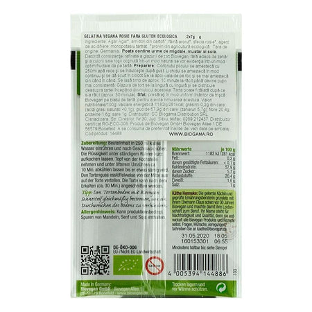 Gelatina vegana rosie fara gluten, bio, 2 x 7 g