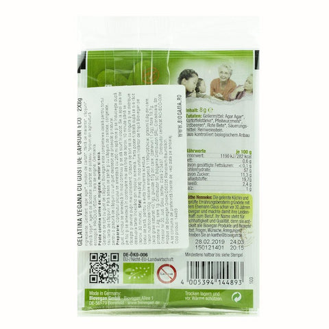 Gelatina vegana cu gust de capsuni FARA GLUTEN, bio, 2x8g