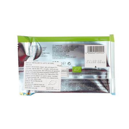 Ciocolata Cristalino cu lapte integral, bio, 100g - Republica BIO