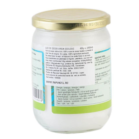 Ulei de cocos Rapunzel, extravirgin, presat la rece, bio, 400 g