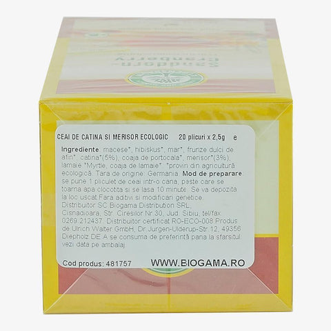 Ceai de catina si merisor, 20 plicuri, Lebensbaum, bio, 50 g