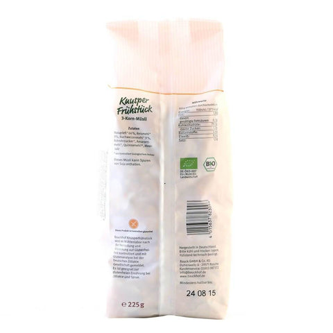 Mic dejun crocant cu trei cereale, fara gluten, bio, 225g