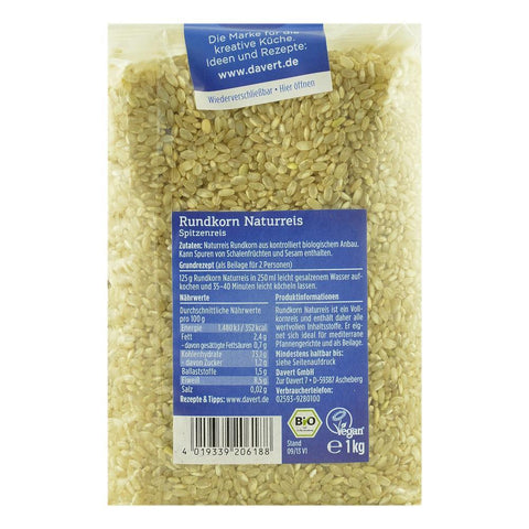 Orez integral cu bob rotund 1 kg Davert, bio