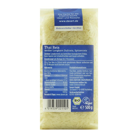Orez alb Thai 500 g Davert, Fairtrade, bio