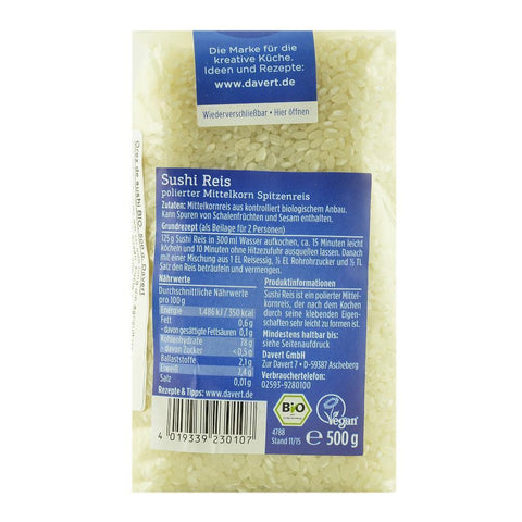 Orez pentru sushi 500 g Davert, bio