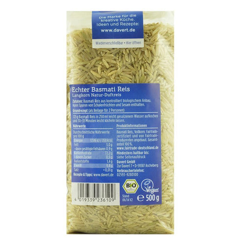 Orez integral Basmati 500 g Davert, Fairtrade, bio