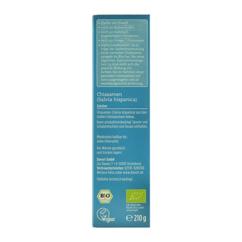 Seminte de chia 210 g Davert, bio