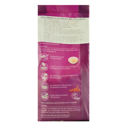 Curry Madras cu orez Basmati 170 g Davert, bio