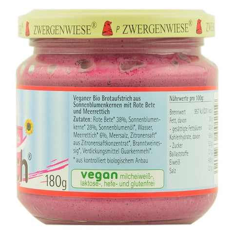 Pate vegetal cu sfecla rosie si hrean, Zwergenwiese, bio, 180g