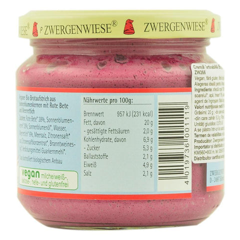 Pate vegetal cu sfecla rosie si hrean, Zwergenwiese, bio, 180g