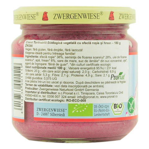 Pate vegetal cu sfecla rosie si hrean, Zwergenwiese, bio, 180g